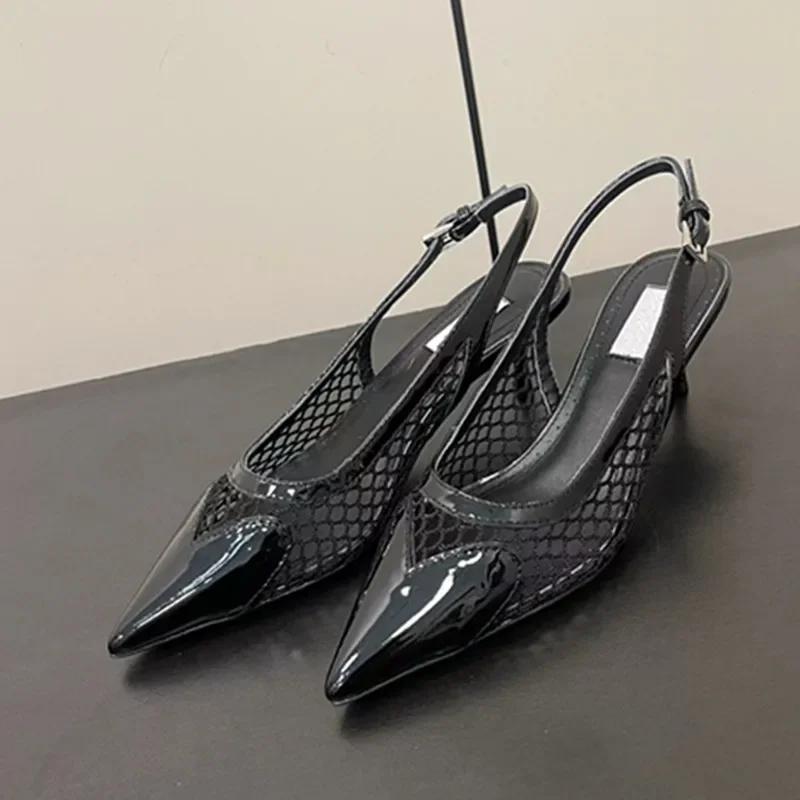 Fashion New Summer 2025 Patent Leather Nude Color Thin Heel Pointed High-heeled Sandals, Transparent Open Toed Sexy Women's Slippers