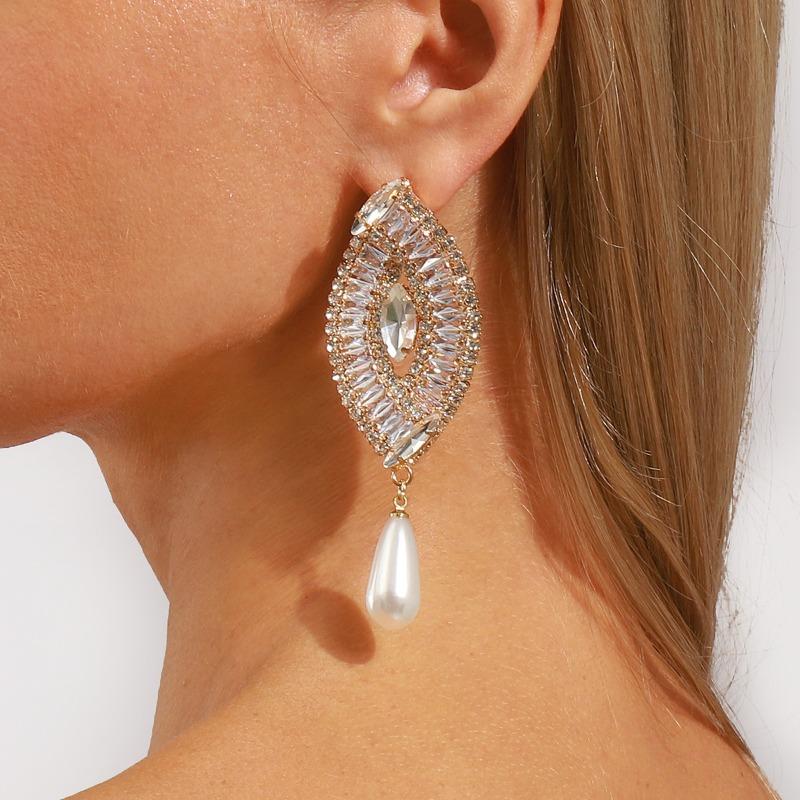 Light Luxury Wedding Earrings Seiko Full Diamond Earrings Women's Imitation Pearl Bridal Earrings Celebrity Style