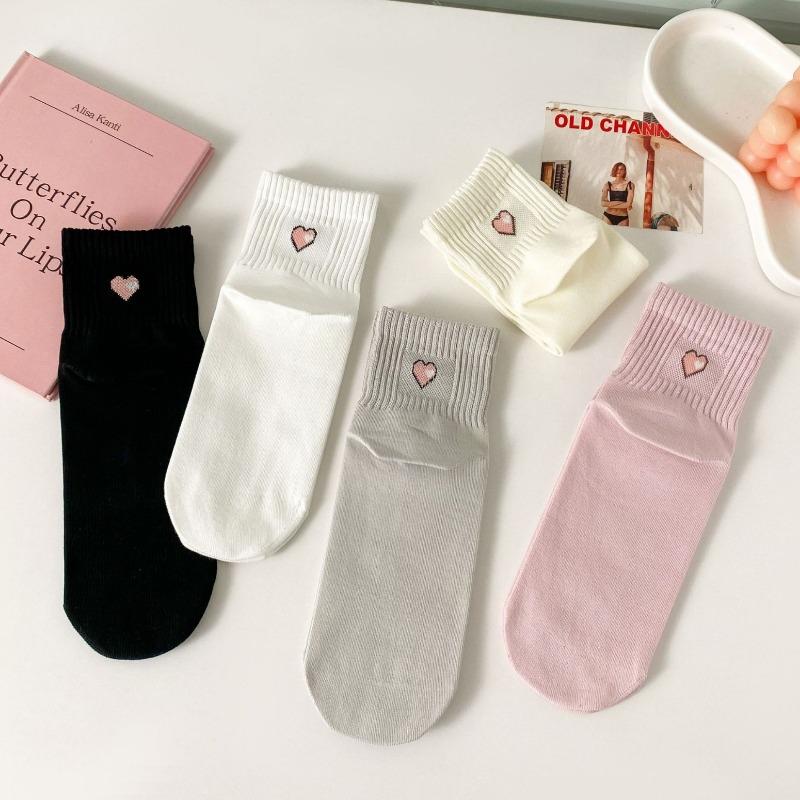 Spring Versatile Letter Heart Mid-calf Socks for Ladies, Breathable Cotton Socks