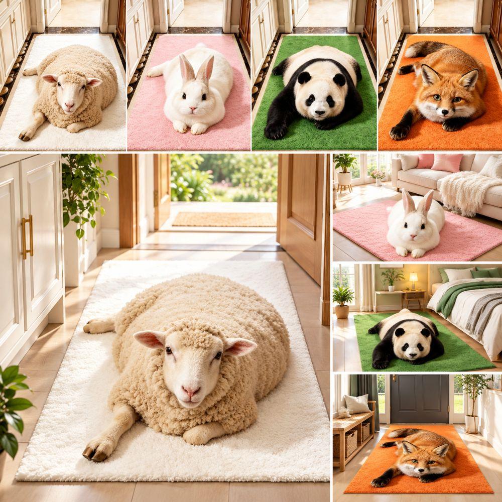 Pet Themed Animal Shaped Carpet 3D Printed Diatom Mud Mat Cat-Shaped Area Rug Home Floor Decor