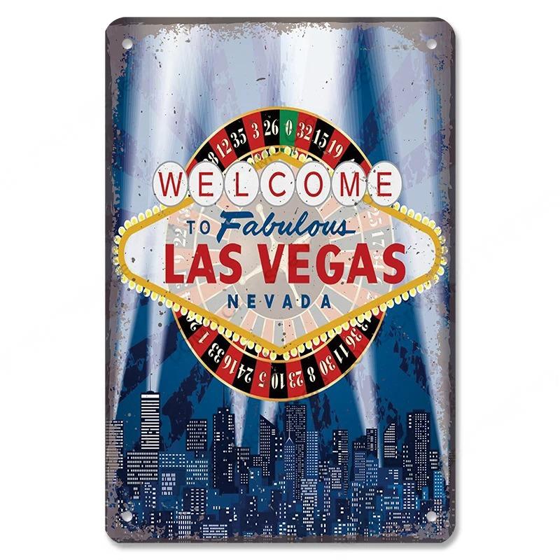 Benvenuti a Las Vegas Targa in metallo Targhe in latta Decorazione vintage Nevada Casino Poster in metallo Decorazione artistica da parete