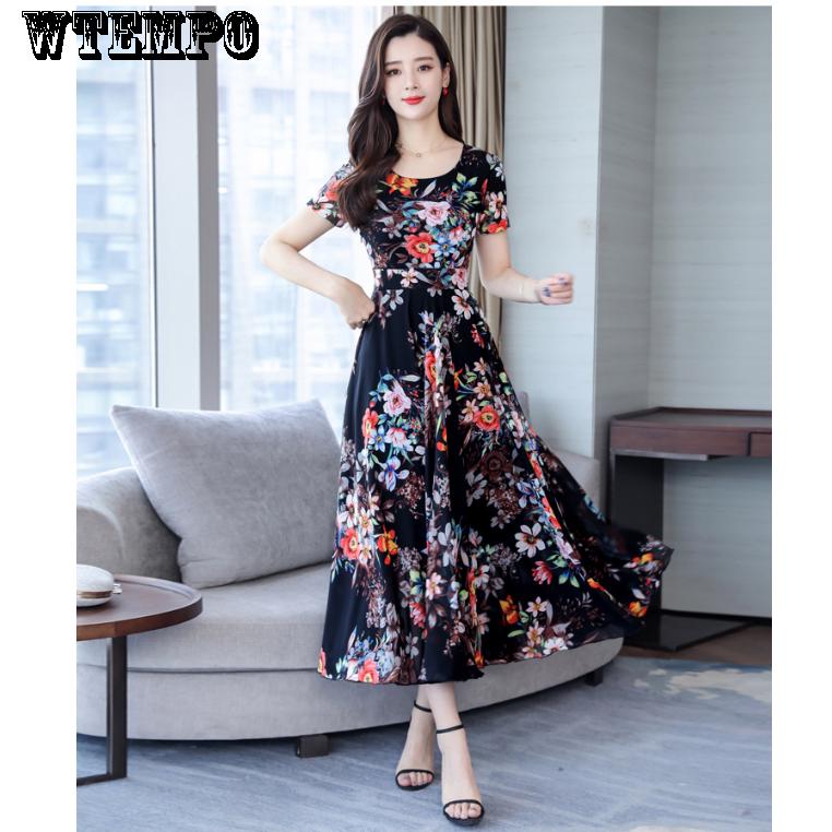 WTEMPO Large Size Dress Long Skirt Female Summer Fashion Fashion Over the Knee Was Thin