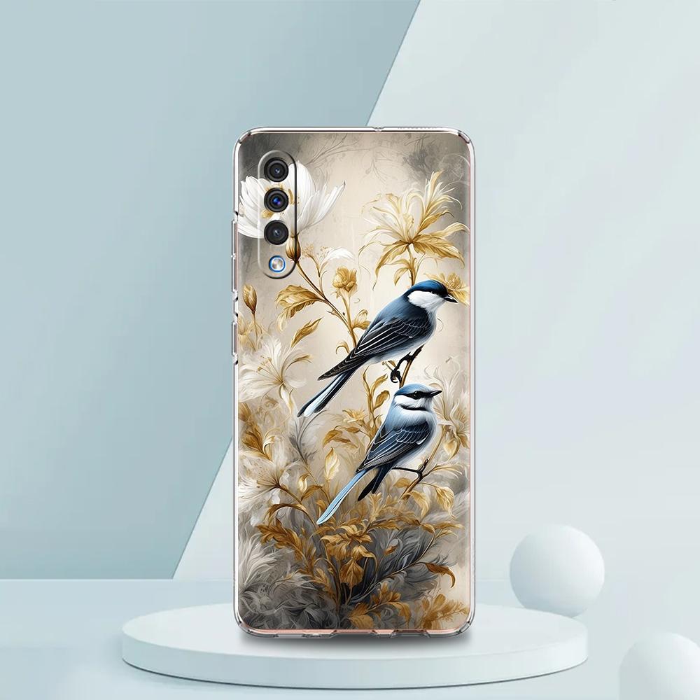Transparent Phone Case for Samsung Galaxy A16 A14 A12 A22 A24 A42 A02 A06 A20 A30 A40 Soft TPU Cover Flower Floral Bird Pattern