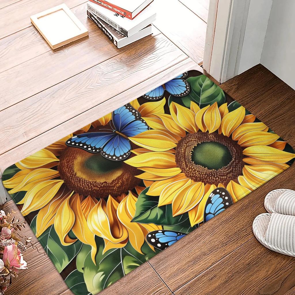 Beautiful Sunflower Flowers Pattern Doormat Anti-Slip Kitchen Bath Mat Garden Garage Door Floor Entrance Carpet Rug
