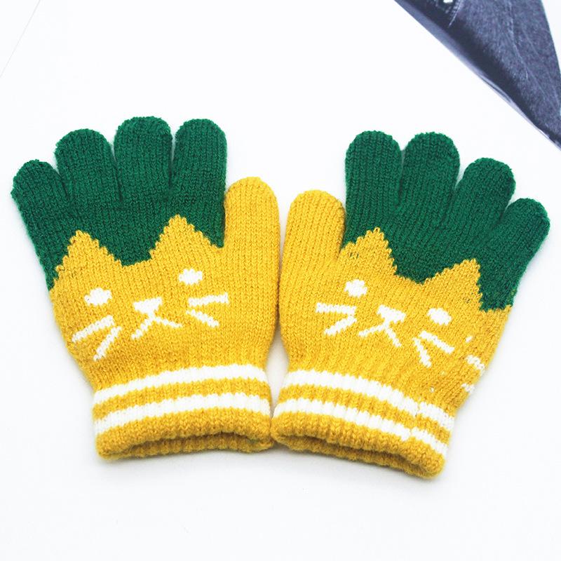 Children's Fingerless Winter Cartoon Kitten Gloves - Warm, Cute, Knitted Imitation Cashmere for Elementary Students