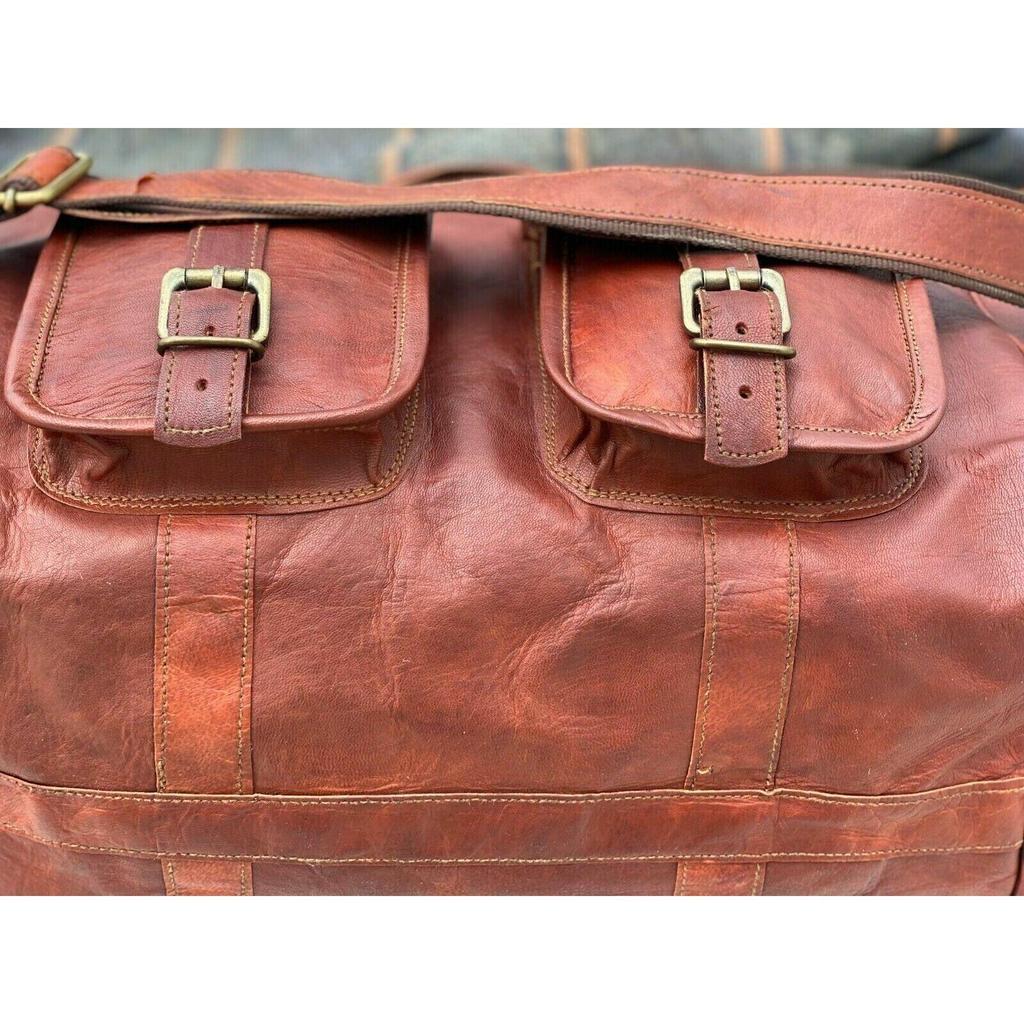 Cow Leather Travel Luggage Duffel Shoulder Weekender Bag For Both Men Women
