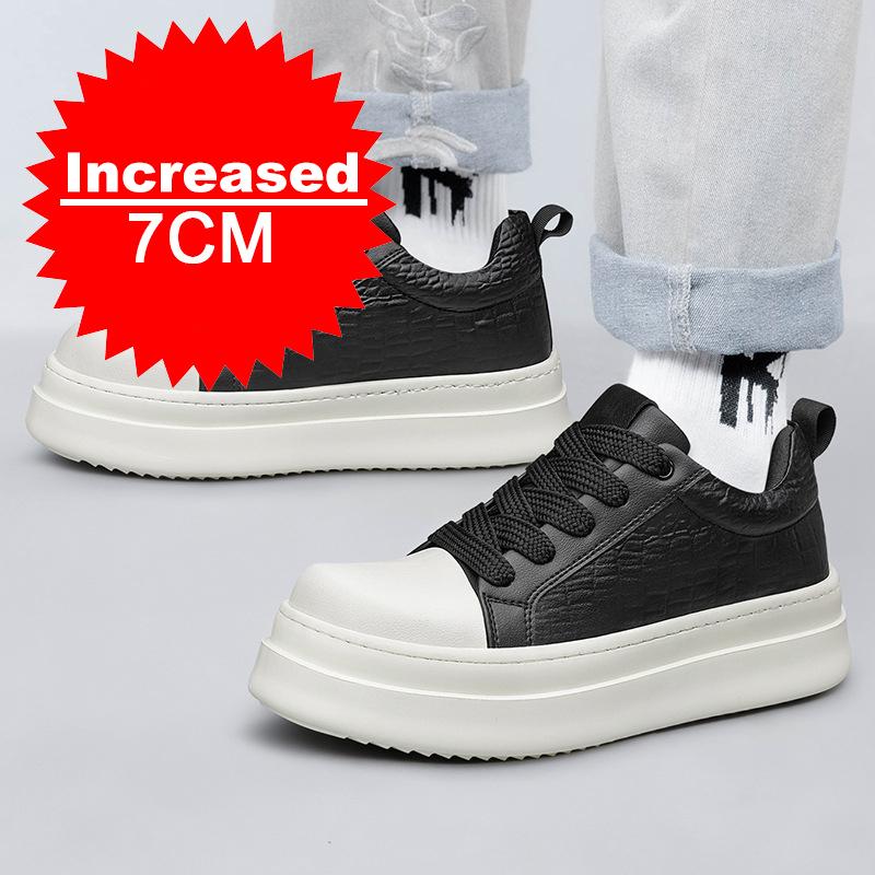 

New Men Invisible Height Increasing Elevator Shoes Lace-up Sporty White Sneakers 7cm Taller Size Plus Invisible Elevate 38