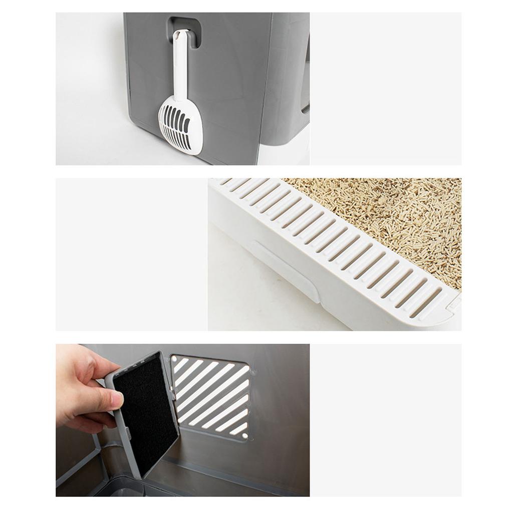 Cat Litter Box Large Plastic Spill Proof Cat Toilet Gray