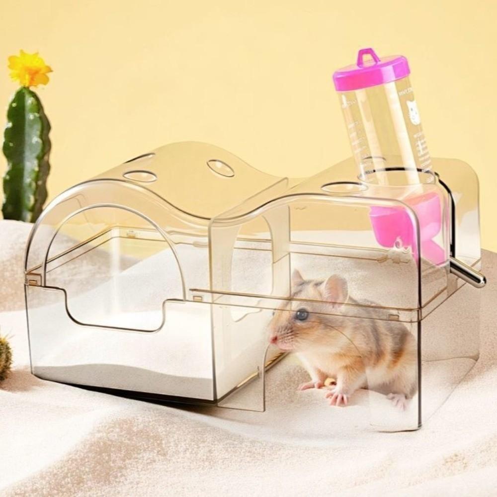 3 in 1 Hamster Hideout Detachable Acrylic Hamster House Habitat Chew-Proof Spacious 2-Story Guinea Pig Bathtub Sleeping Den