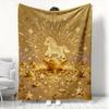 Lucky Golden Horse Flannel Blanket Wealthy Coin Star Pattern Throw for Year of the Horse Soft Cozy Home Decor