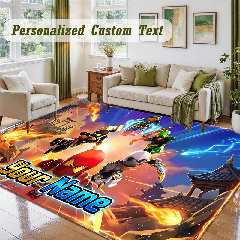 Crystal Velvet Square Rug Custom NameLEGO Ninjago Pattern Non Slip Home Floor Decor Rug