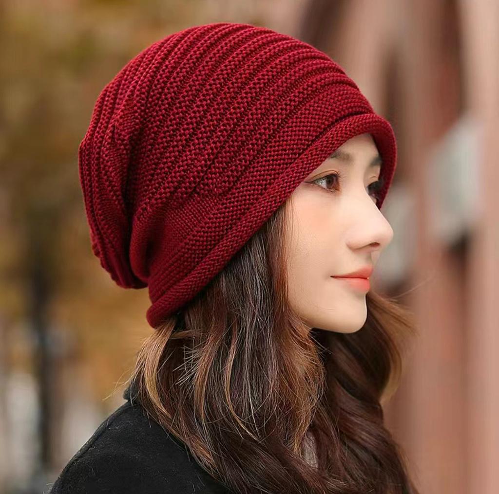 Men's and Women's Autumn and Winter Knitted Cap Warm Wool Cap Outdoor Pile Cap Fashion Rolled Edge Wrap-around Head Hat