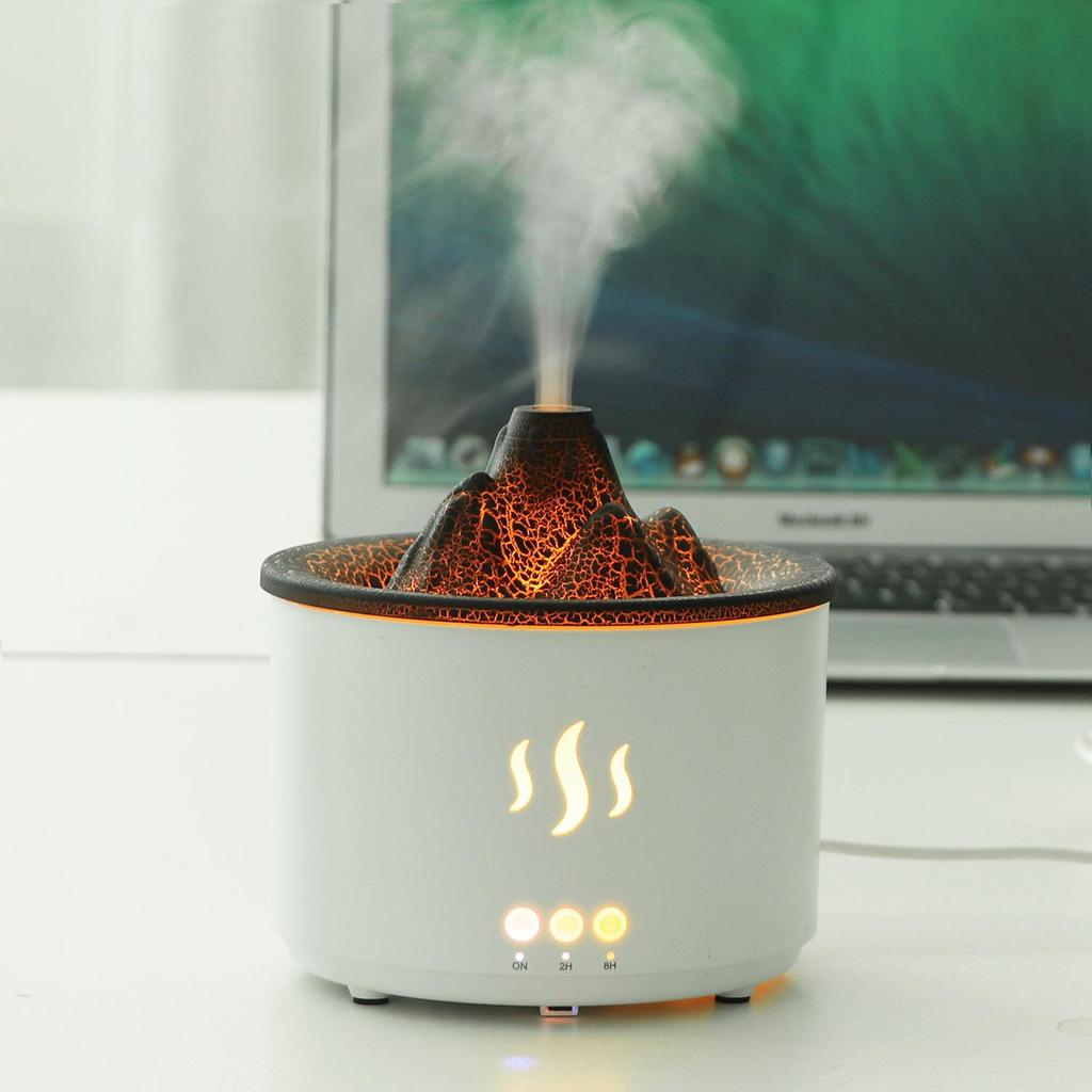 Compact Volcano Aromatherapy Humidifier: 400ml Desktop Water Oxygen Machine with Small Hollow Design and Crack Simulation.