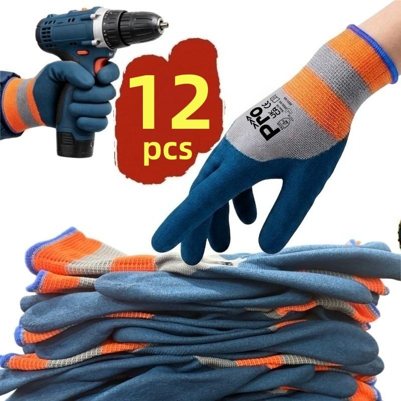 12 Peças Luvas de Trabalho Resistentes com Palma Revestida Extra Grandes, Poliéster Elástico, Pegada Antiderrapante para Jardinagem e Reparo Automotivo, Unissex