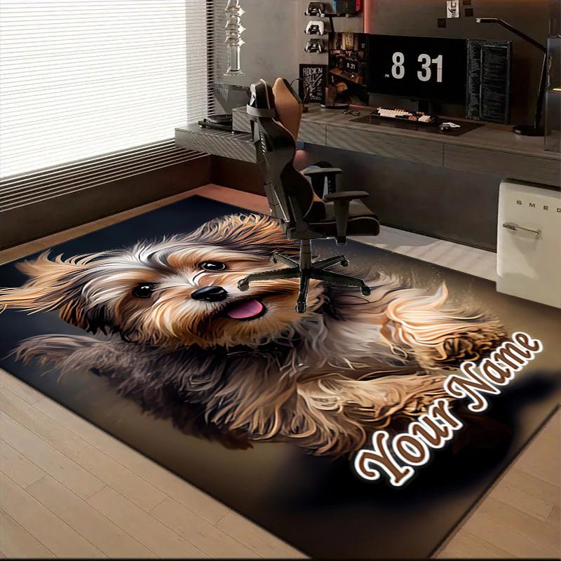 1PC Custom Name "Adorable Yorkshire Terrier Pup" Theme Floor Mat Ideal for Living Room, Game Rooms, Office, Bedroom, Floor Mat Playful Design