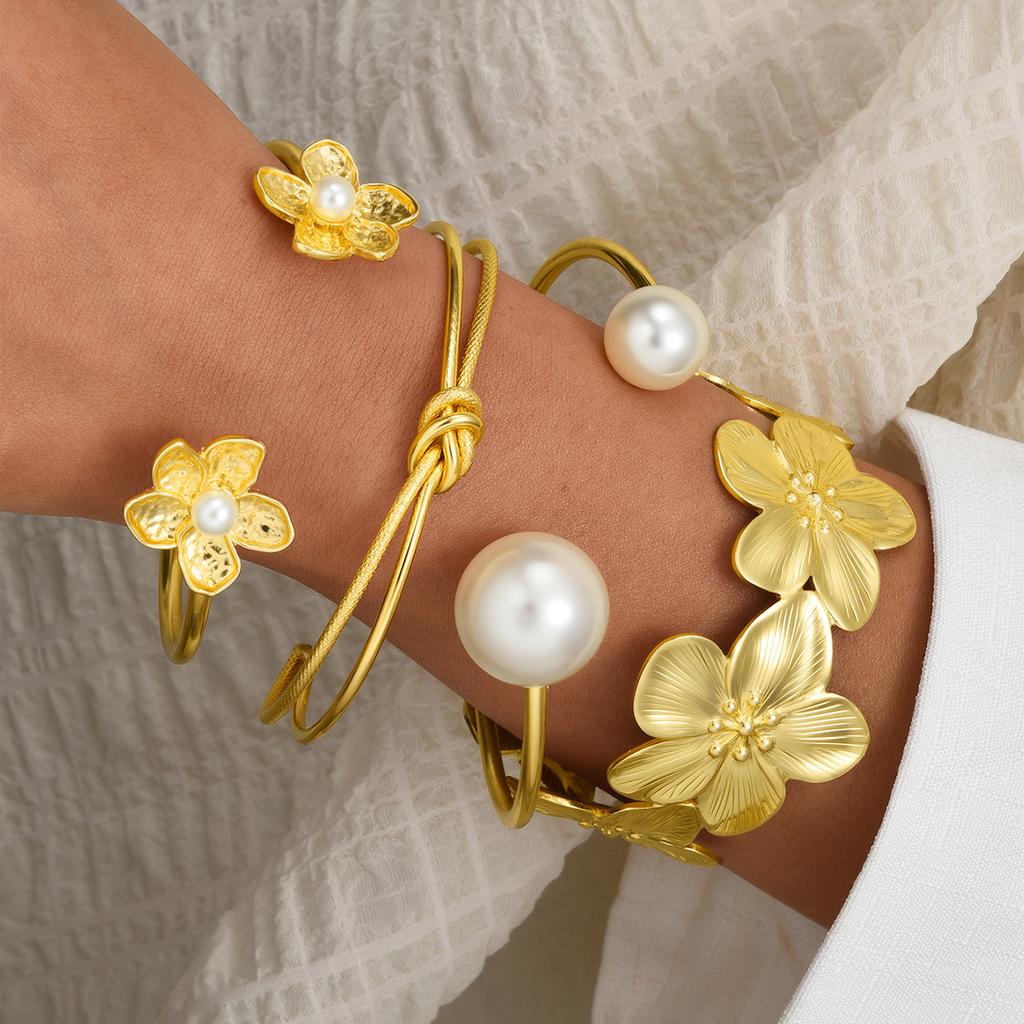4 stk Vintage Elegant Boho Overdrevet Blomst Geometrisk Armbånd Sæt Til Kvinder Ferie Fest Date Daglig Brug Smykker