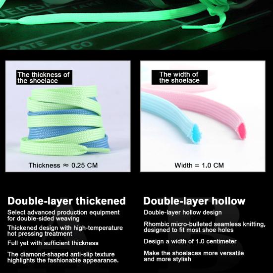 1 Pair Luminous Shoelaces Glow in The Dark Shoe Laces Fluorescent Flat Shoelaces Replacements for Sneakers Boots