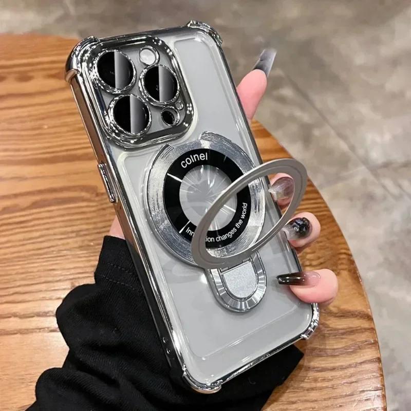 Luksusowe Etui z Pierścieniem Magsafe do Bezprzewodowego Ładowania dla iPhone 17 Air 11 12 13 14 15 16 Pro Max Przezroczysty Magnetyczny Zderzak