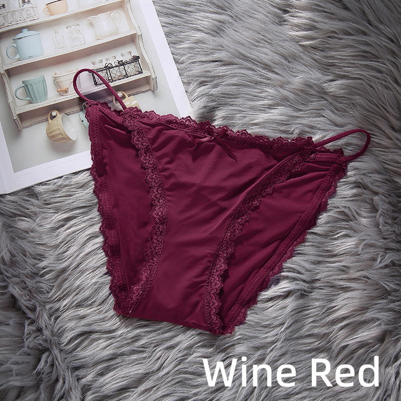 Ice Silk Girls Panty Women's Sensual Spaghetti Straps Breathable Cotton Crotch Low Waist Lace Edge Panties
