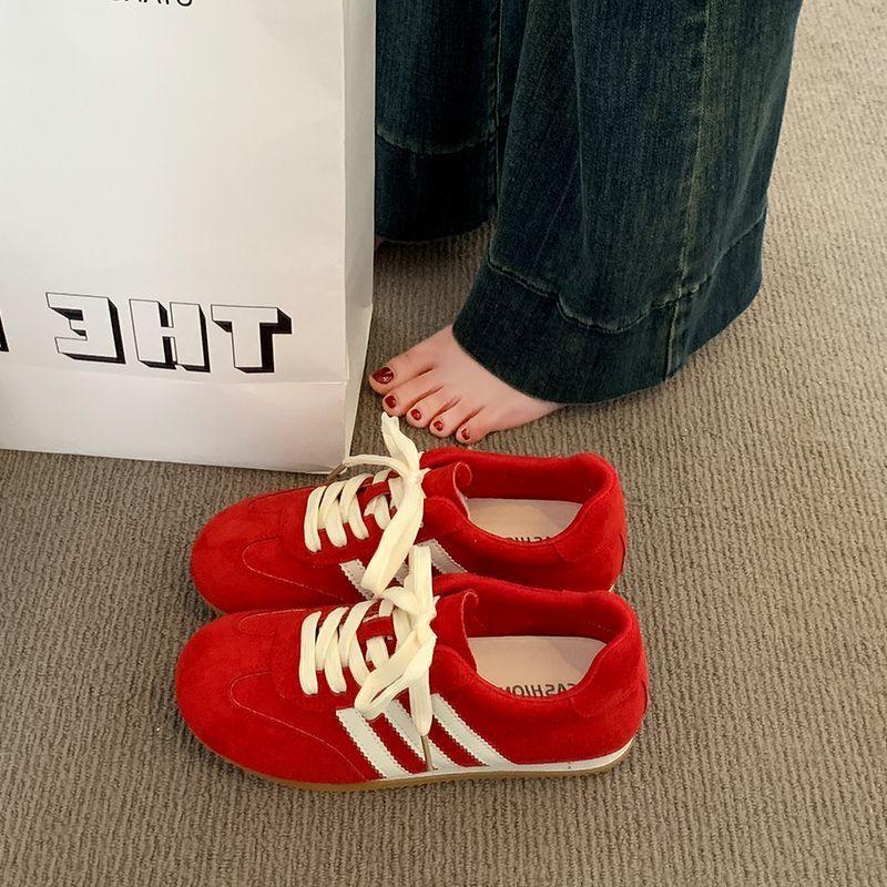Retro Red German Training Shoes Women's 2025 Summer Explosive Versatile Flat Ultra-soft Forrest Gump Shoes Athleisure Board Shoes
