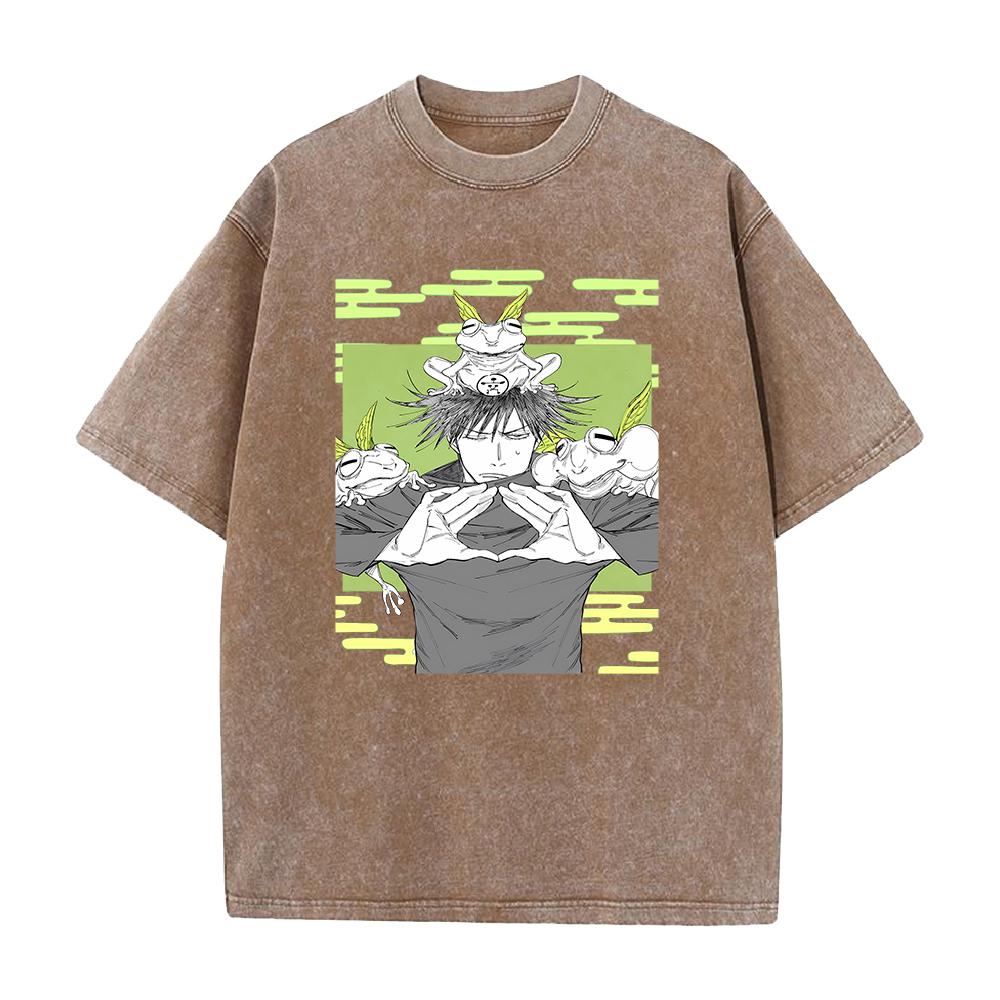 Jujutsu Kaisen Anime T-Shirt Fushiguro Megumi Lustiges bedrucktes T-Shirt Herren Vintage gewaschene T-Shirts Harajuku Männlich Lässiges Baumwoll-T-Shirt