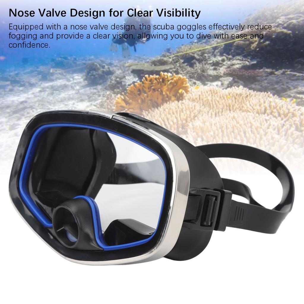 Scuba Diving Goggles Tempered Glass Anti Fog Nose Valve Lightweight Single Lens Snorkeling Goggles for Swimming Water Sports