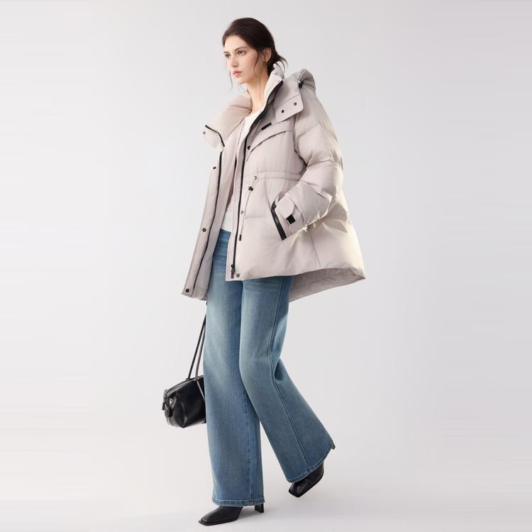 ELLE Solid Color Loose Fit Hooded Long Sleeve Down Jacket Women Outerwear EY52516