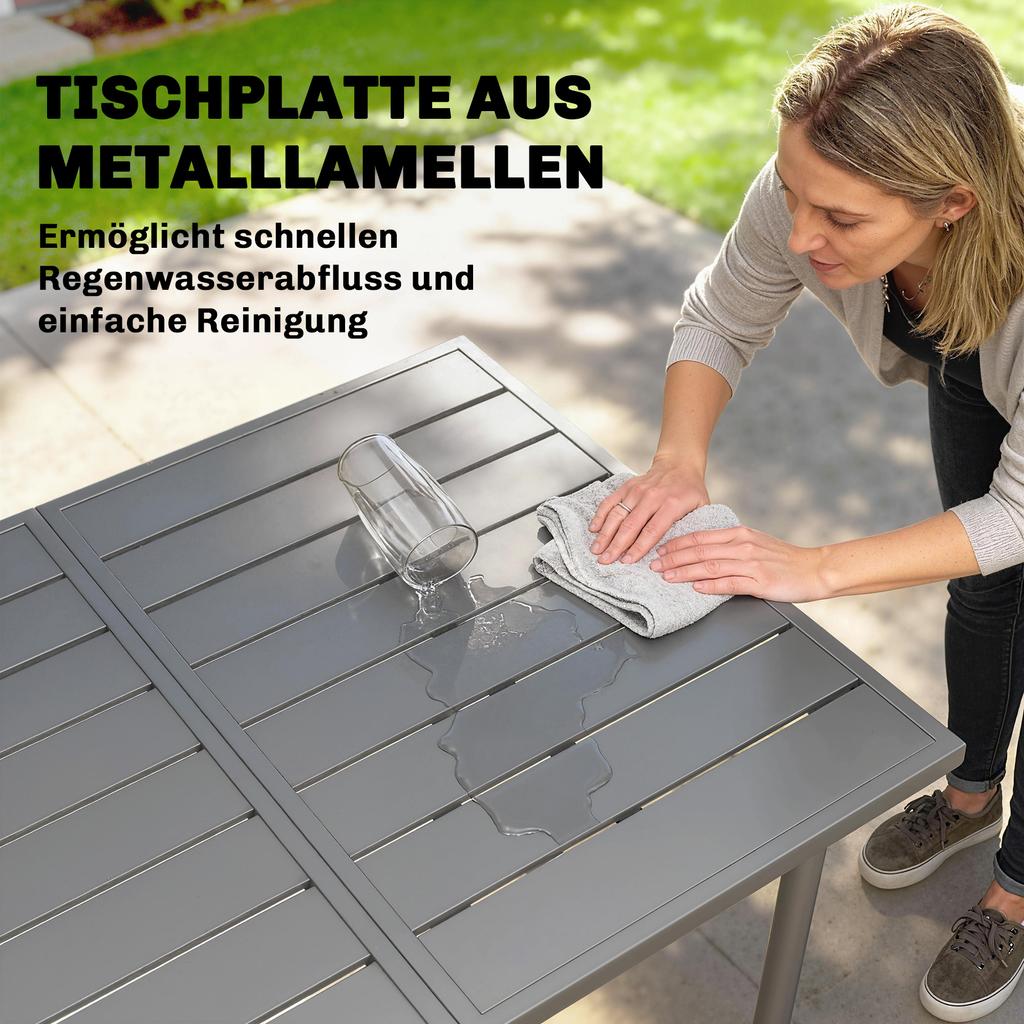 Garden Dining Table for 6 Person, 165 X 80 Cm Rectangular Outdoor Dining Table with Slatted Top