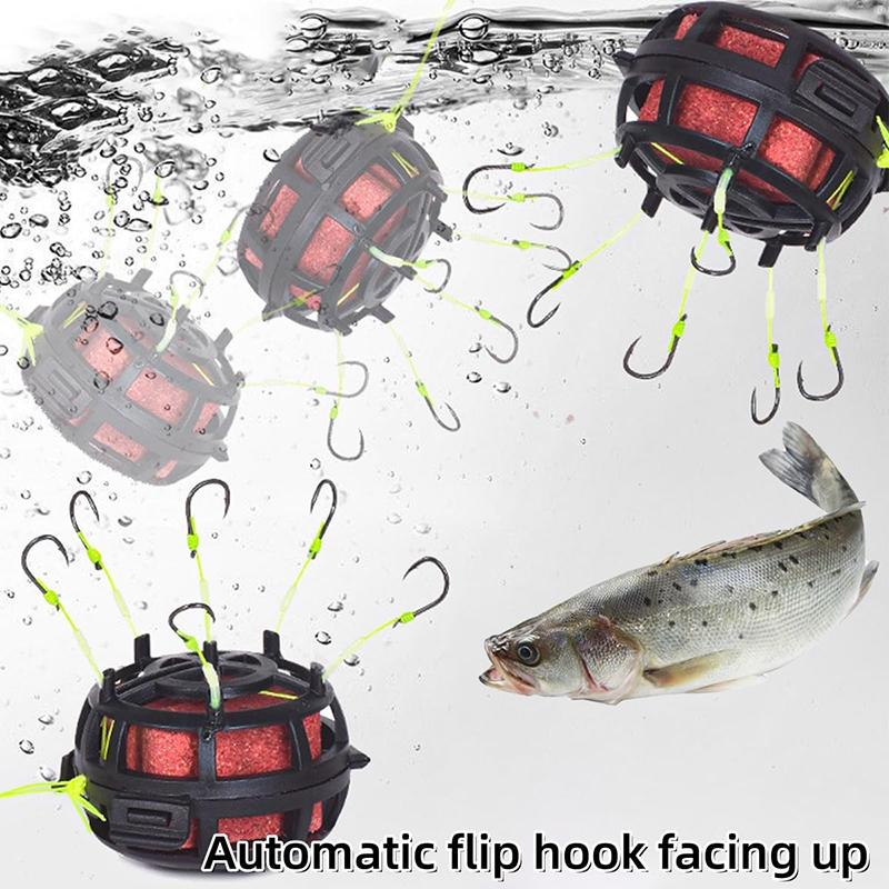 6 Krok Fyrkantig Form Fiske Bete Bur Anti Trassel Kolstål Länk Krok Lina Grupp Matare Sänke Fiske Fjäder Bete Bur