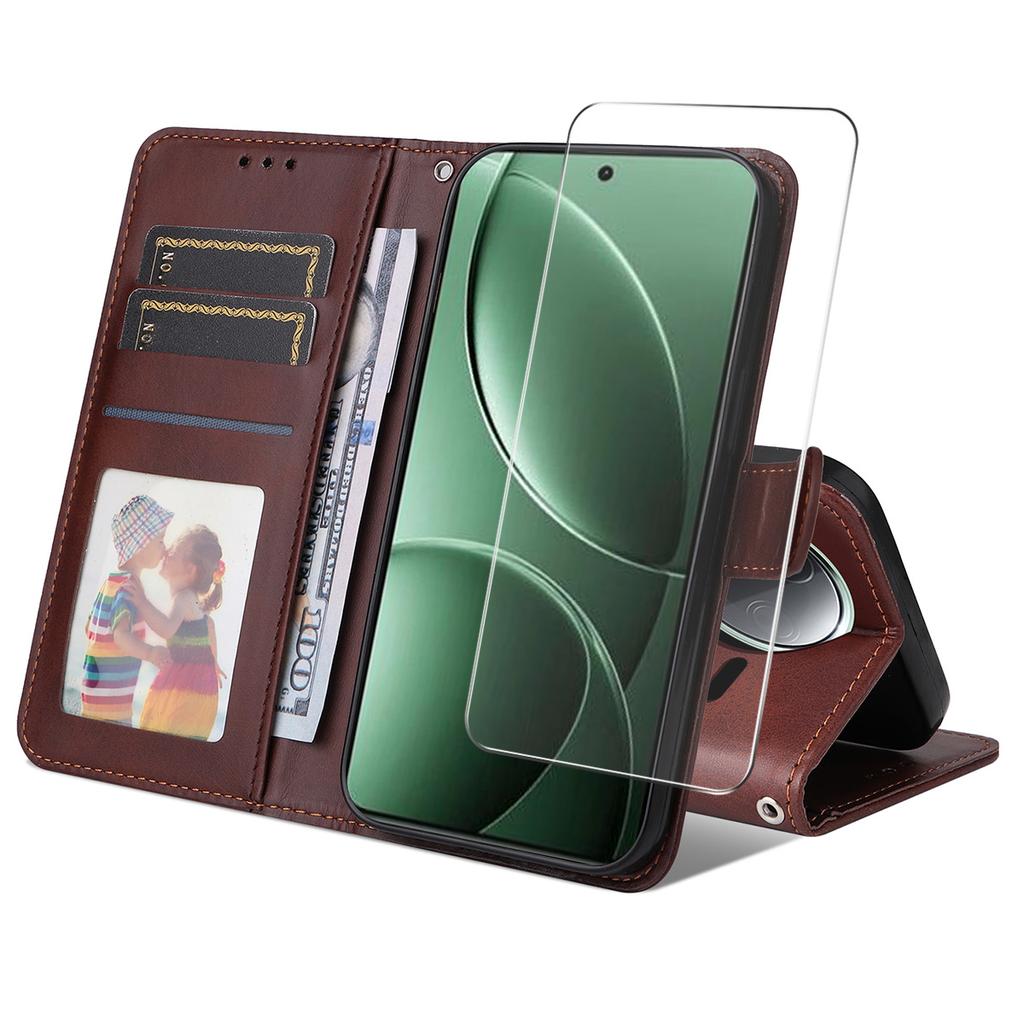 For Xiaomi Poco F7 Pro 5G/Redmi K80 5G PU Leather Wallet Case Phone Stand Cover with Tempered Glass