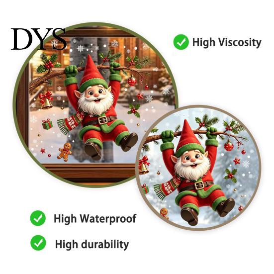 Christmas Window Clings Cute Gnome Static Cling, Removable Decal with Holly Bell Glass Stickers Gingerbread Snowflake, Holiday Decor for Home