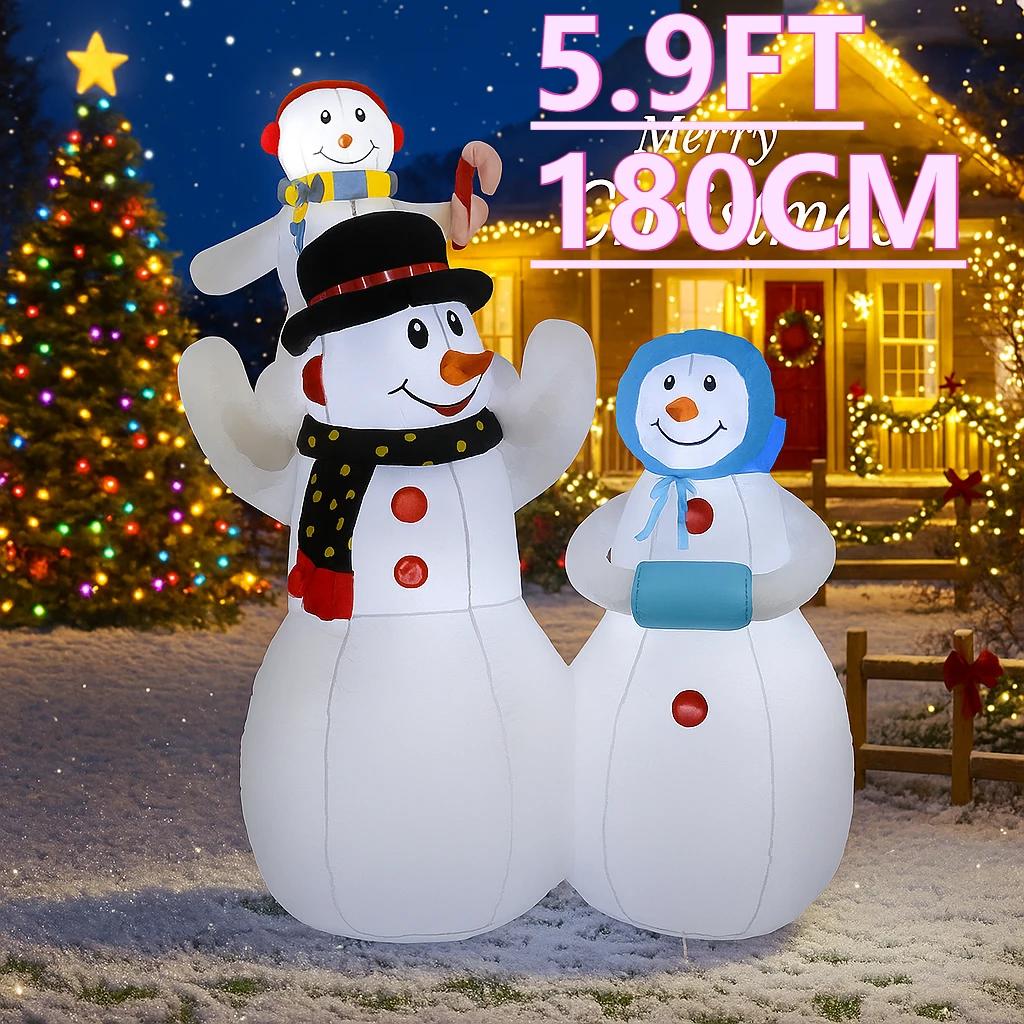 5.9FT Giant LED Light Inflatable Xmas Snowman Family Toys Festive Home Decorations Ornaments Yard Decor Supplies Holiday Gifts