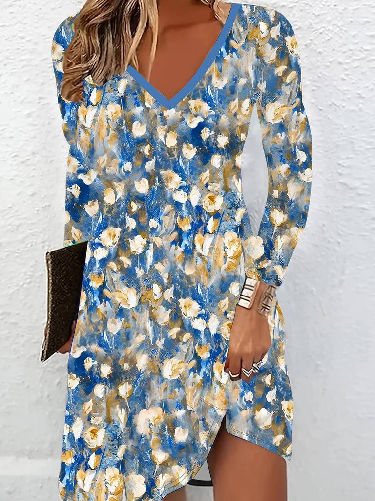 3D Flower Printed Long Sleeves Dress Exclusive Trendy Item for Women in Autumn & Winter