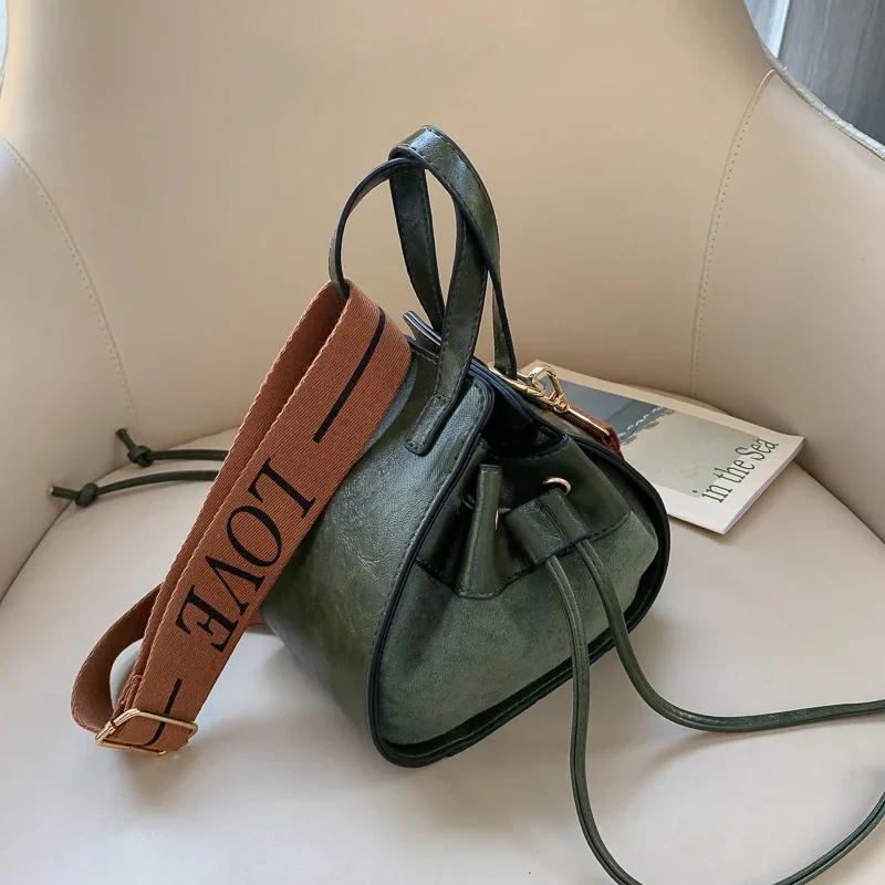 

Винтажные сумки через плечо для женщин, универсальные модные мини-сумки-ведра, новые осенние сумки через плечо из мягкой кожи