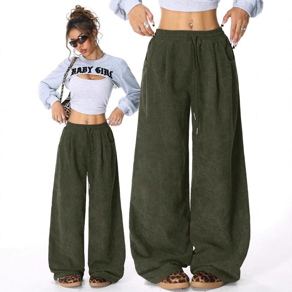 European-American High-Waist Wide Leg Drawstring Pants - 2025 Casual Versatile Style