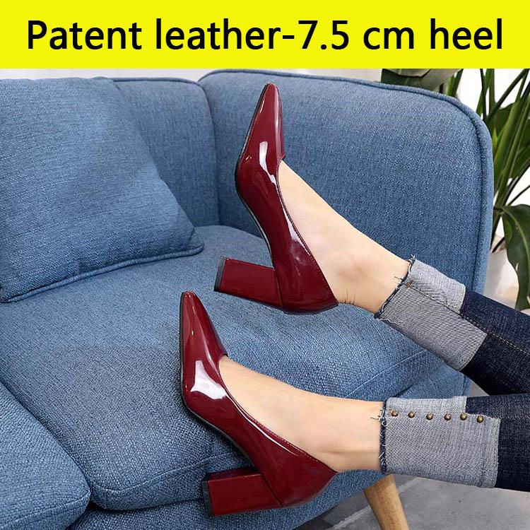 Fashion Aphixta Shoes Women Pointed Toe Pumps Sapato feminino 7.5cm High Square Heels Patent Leather Fashion Work Black Party Shoes