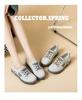Women's White Leather Slip-On Sneakers - Spring/Autumn, Soft Sole, Butterfly Design, Casual Flats, Plus Sizes Available