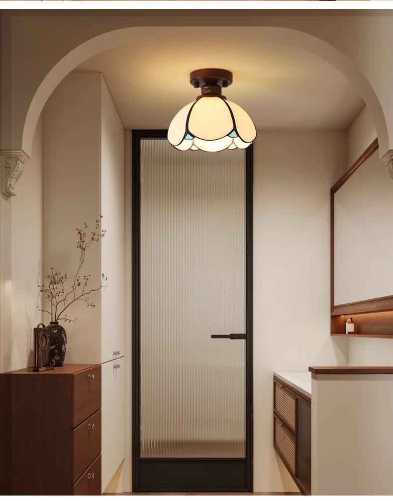 Vintage Chinese Corridor Light: Elegant Glass Ceiling Fixture for Entryway, Balcony, or Closet