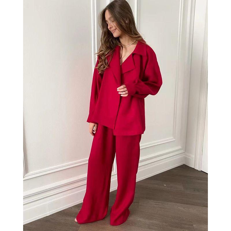 

Мода Ветер Чистый Цвет Свободный Топ и Брюки Повседневный Костюм Свободный Топ на Бретелях и Комплект Брюк Red S