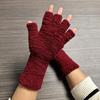 Solid Color Knitted Gloves Coral Fleece Warm Gloves Cozy Half Finger Gloves  Unisex