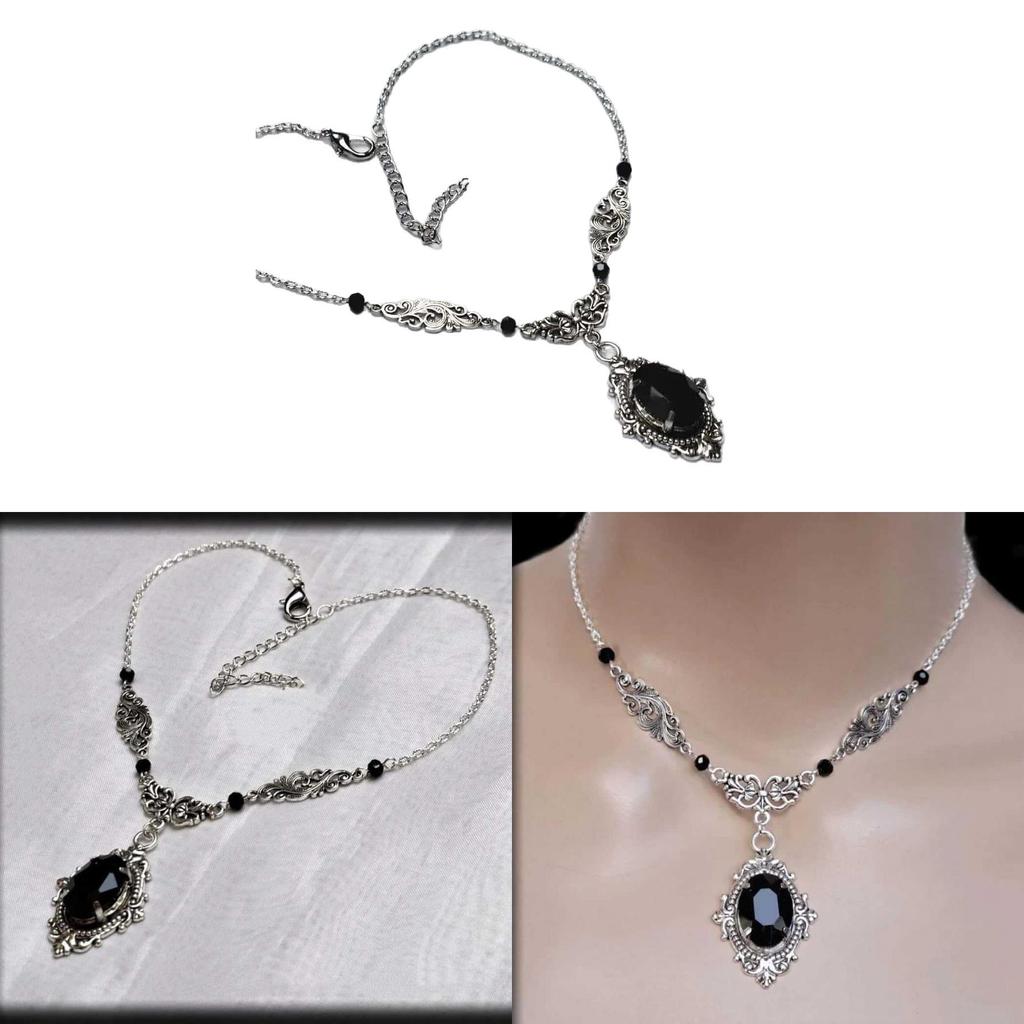 Gotische Rose Viktorianische Halskette Mit Schwarzem Glasstein Für Damen Halloween Accessoire