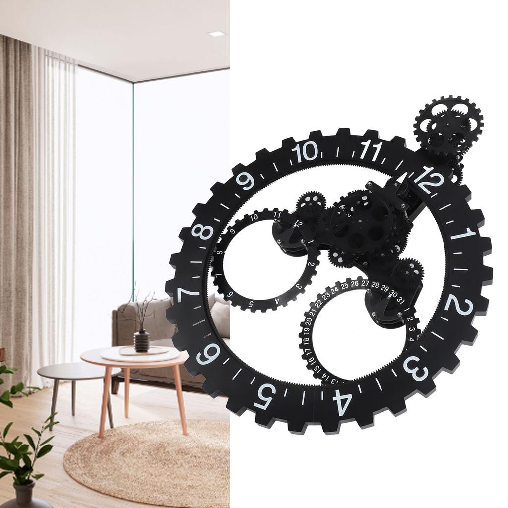 European Style Retro Mechanical Gear Clock Single Sided Pointer Digit Display Big Wheel Wall Clock Black