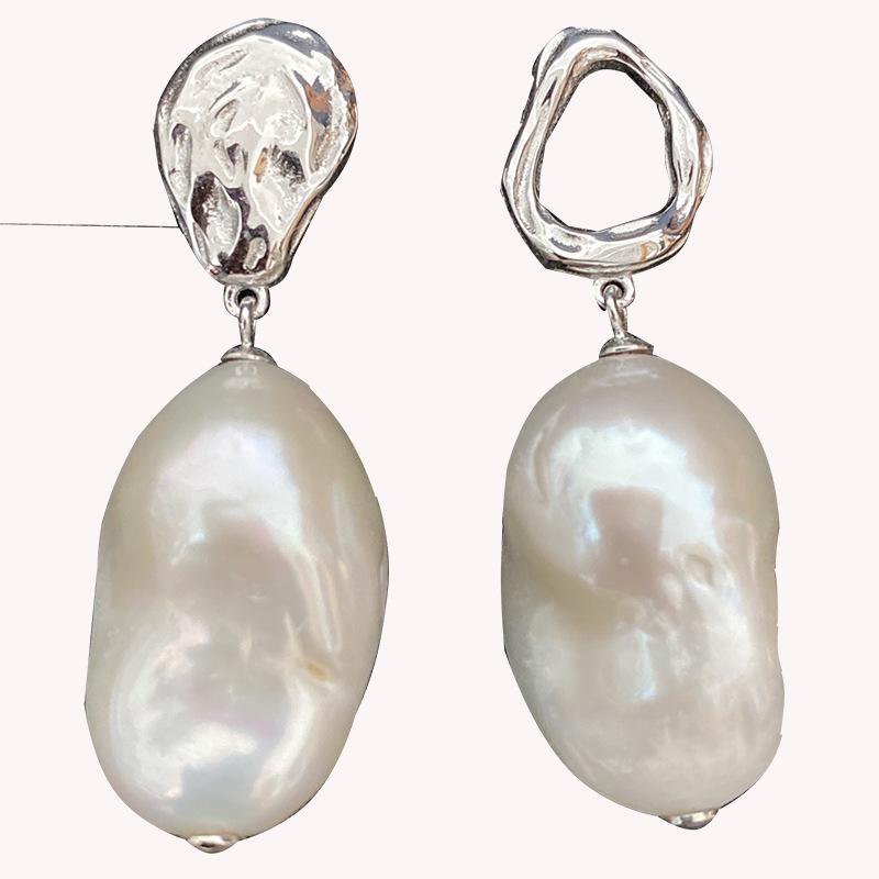 Freshwater Baroque Pearl Pass 925 Silver French Romantic Asymmetric Retro Metro Gorgeous Gorgeous Earrot Girl