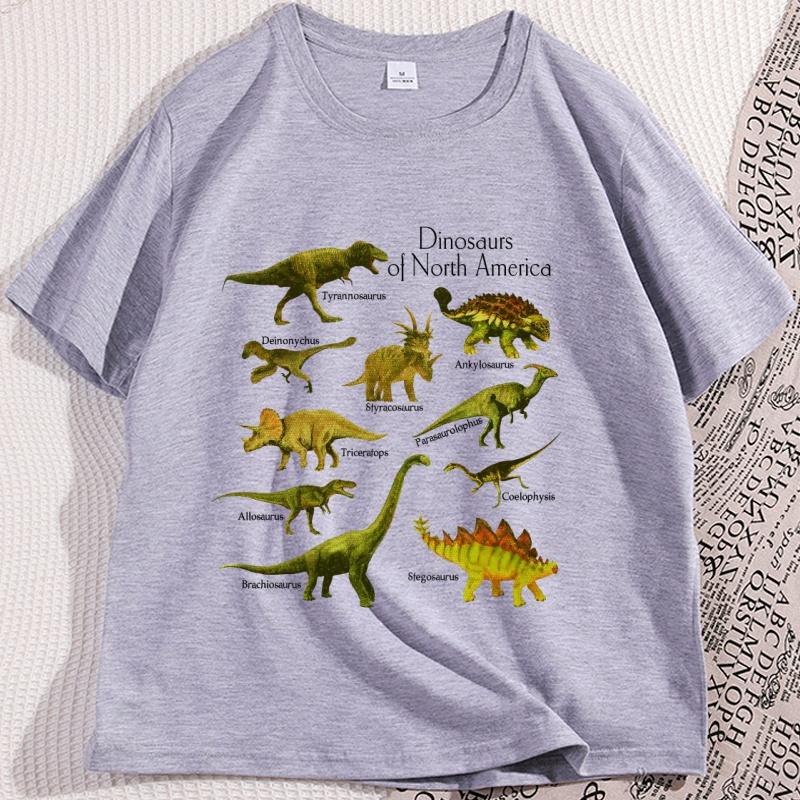 Vintage 90s Dinosaur Species Graphic Tee Cotton Short Sleeve Printed Tshirt Casual Round Neck Cool Loose Streetwear Clothing