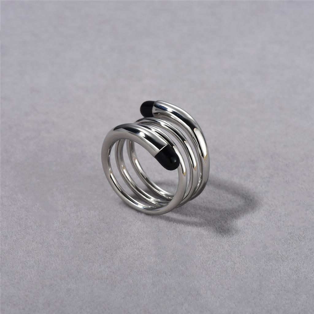 Metal Cold Wind Copper Plated Platinum Irregular Multi-Circle Winding Enamel Drop Glaze Ring Temperament Simple Ring
