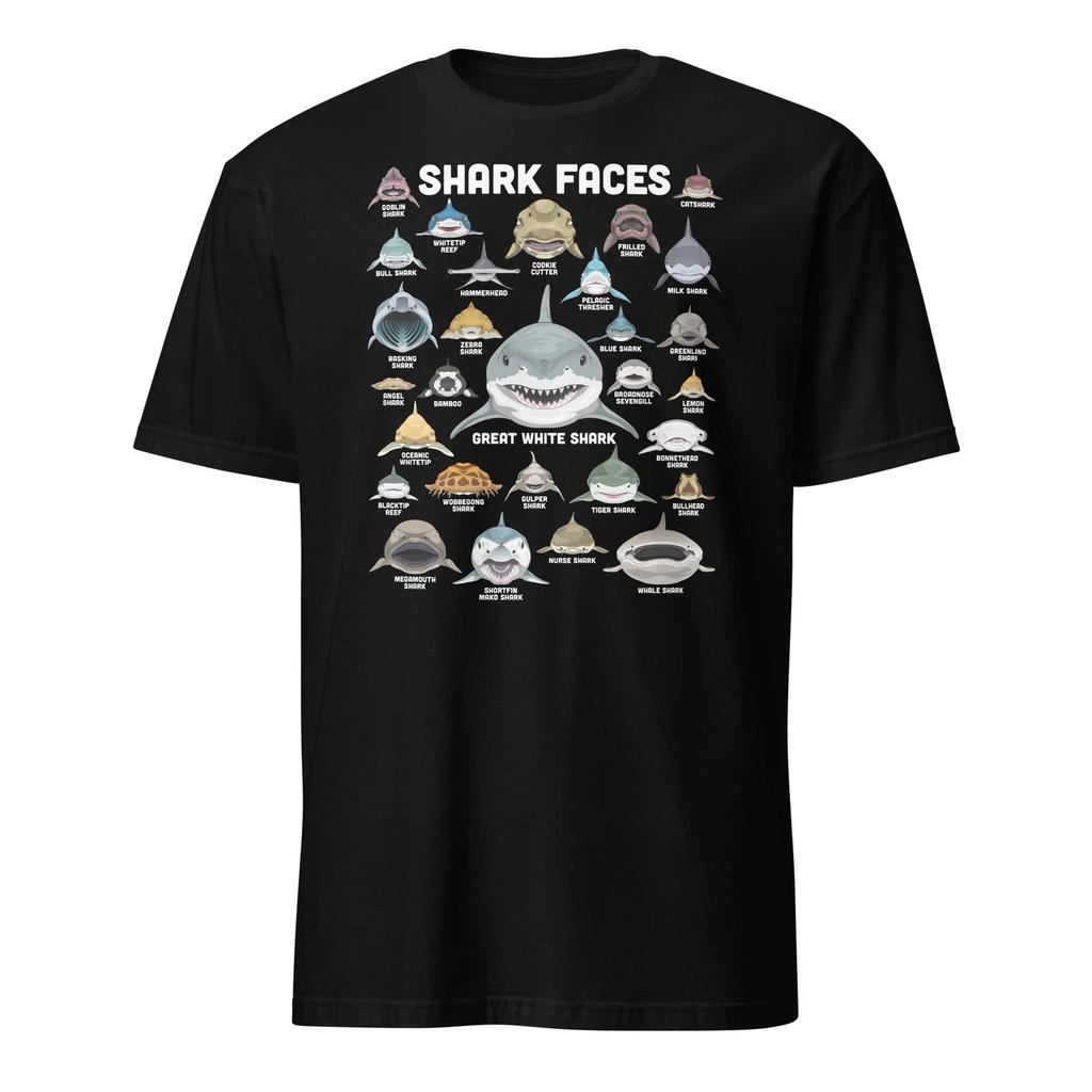 Shark Faces Shirt Types Of Sharks Marine Biology Ocean T-Shirt Size S-3XL Gift
