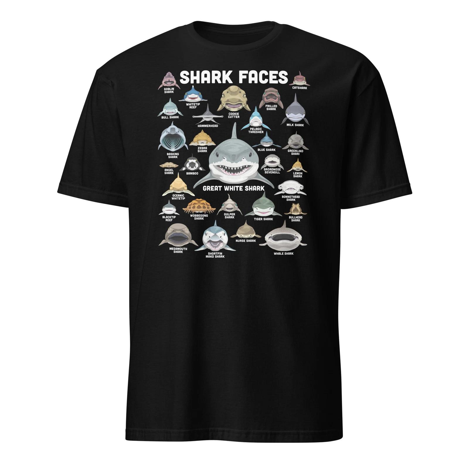 Shark Faces Shirt Types Of Sharks Marine Biology Ocean T-Shirt Size S-3XL Gift 3XL