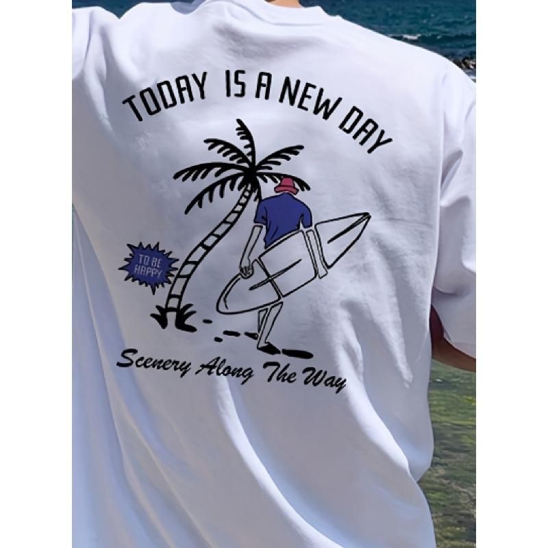European Size Men'S Letter Print Crew Neck T-Shirt, Summer Outdoor Sports Short Sleeves