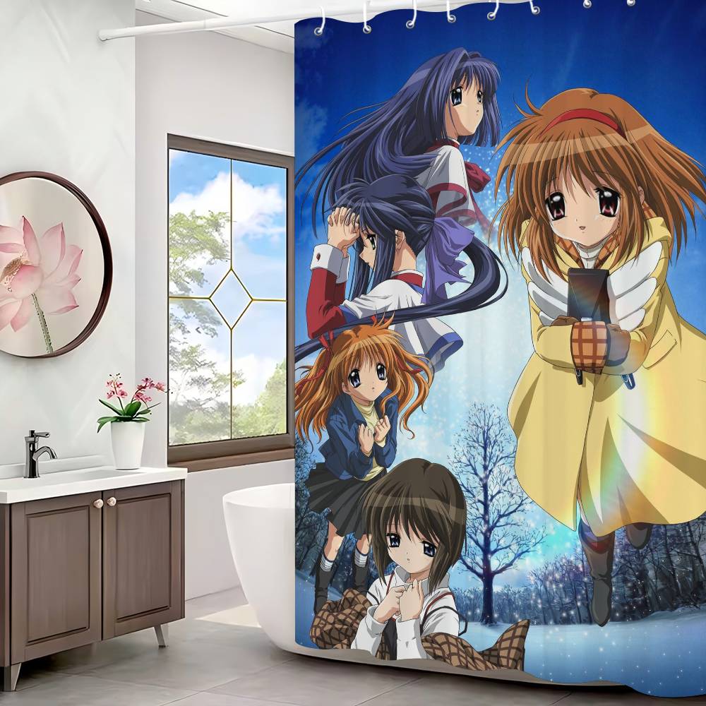 Retro Anime Kanon Girls Bathroom Shower Curtain Shielding Partition Shower Curtain Quick Dry Can Be Scrubable Light Opaque Bath