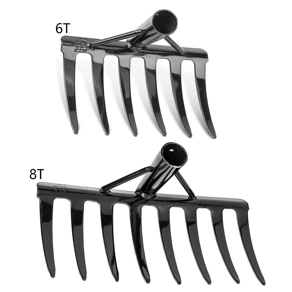 Hochbelastbarer Stahl-Gartenrechen mit 6/8 scharfen Zinken, geeignet für effiziente Rasenpflege und Bodenbelüftung in kleinen Gärten